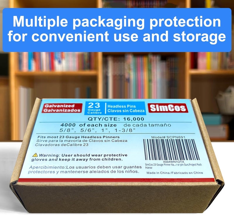 SimCos 23 Gauge Pinner Nails (5/8",3/4",5/6",1",1-3/8") Assorted 5 Sizes' Headless Pin Nails for 23 GA Pneumatic or Electric Pinner or pin Gun,Project Pack (5/8"+5/6"+1"+1-3/8" -16000 pcs) - Image 3